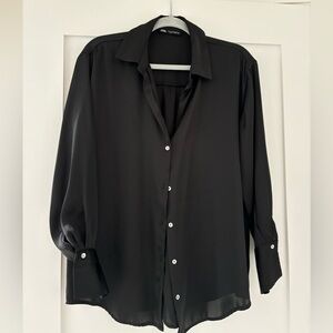 Silky black button down